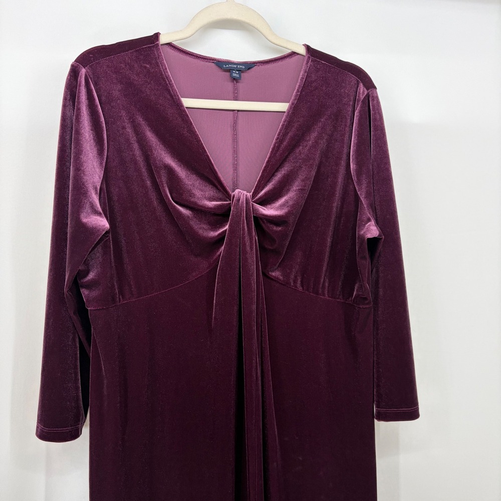Lands End Womens Size 14/16 Velvet Twist Front V-Neck Midi Dress Plum Purple - Picture 2 of 6